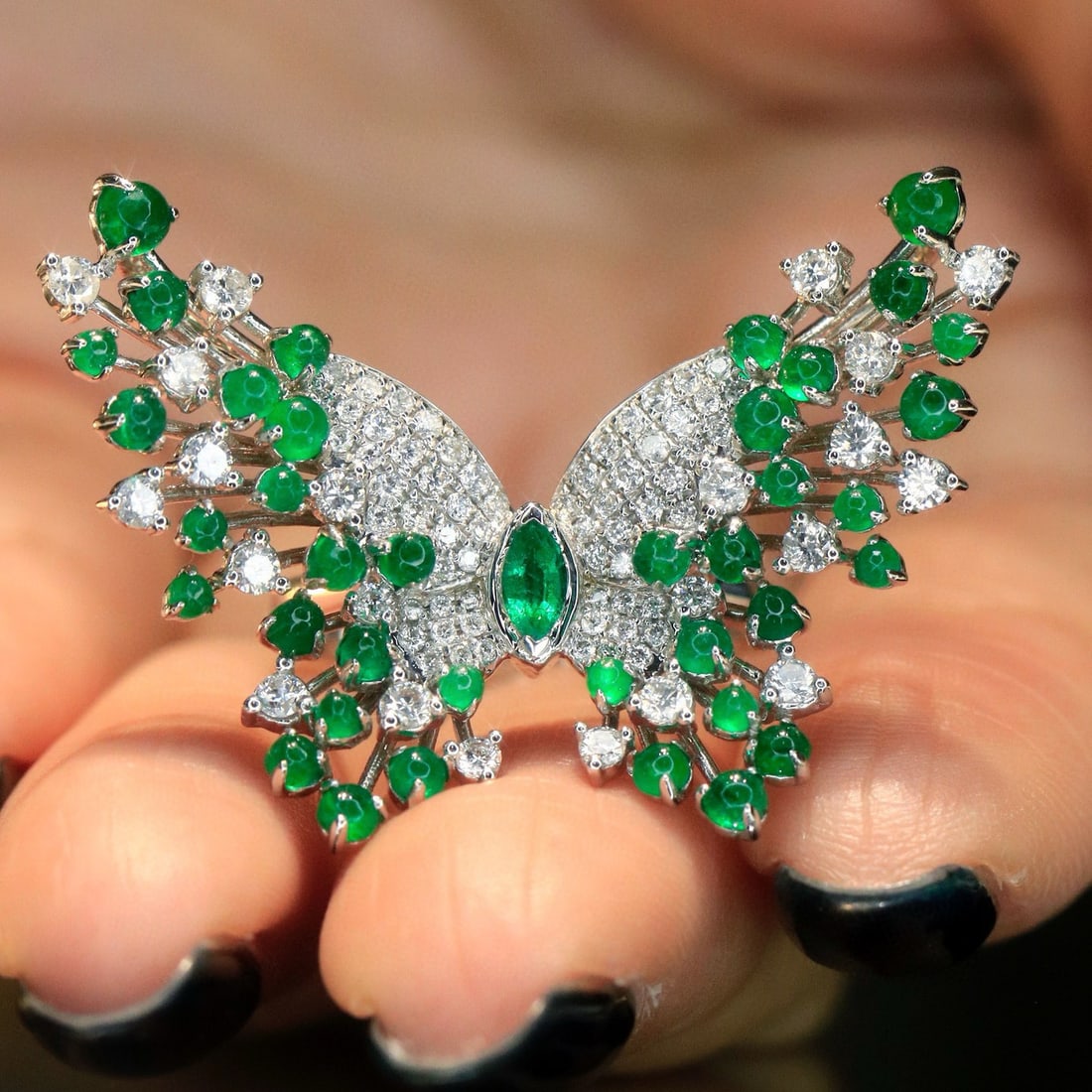 14k Gold 3.2 Ctw Vivid Green Natural Emerald & Diamond Ring/brooch/pendant( Without Chain ) - 6