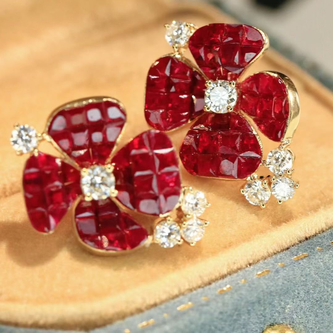 14k Gold 3.38 Ctw Natural Ruby & Diamond Earrings - 5