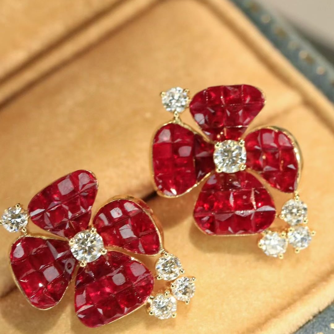 14k Gold 3.38 Ctw Natural Ruby & Diamond Earrings - 6