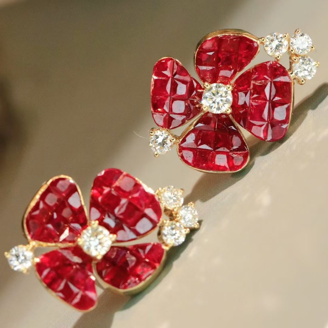 14k Gold 3.38 Ctw Natural Ruby & Diamond Earrings - 7