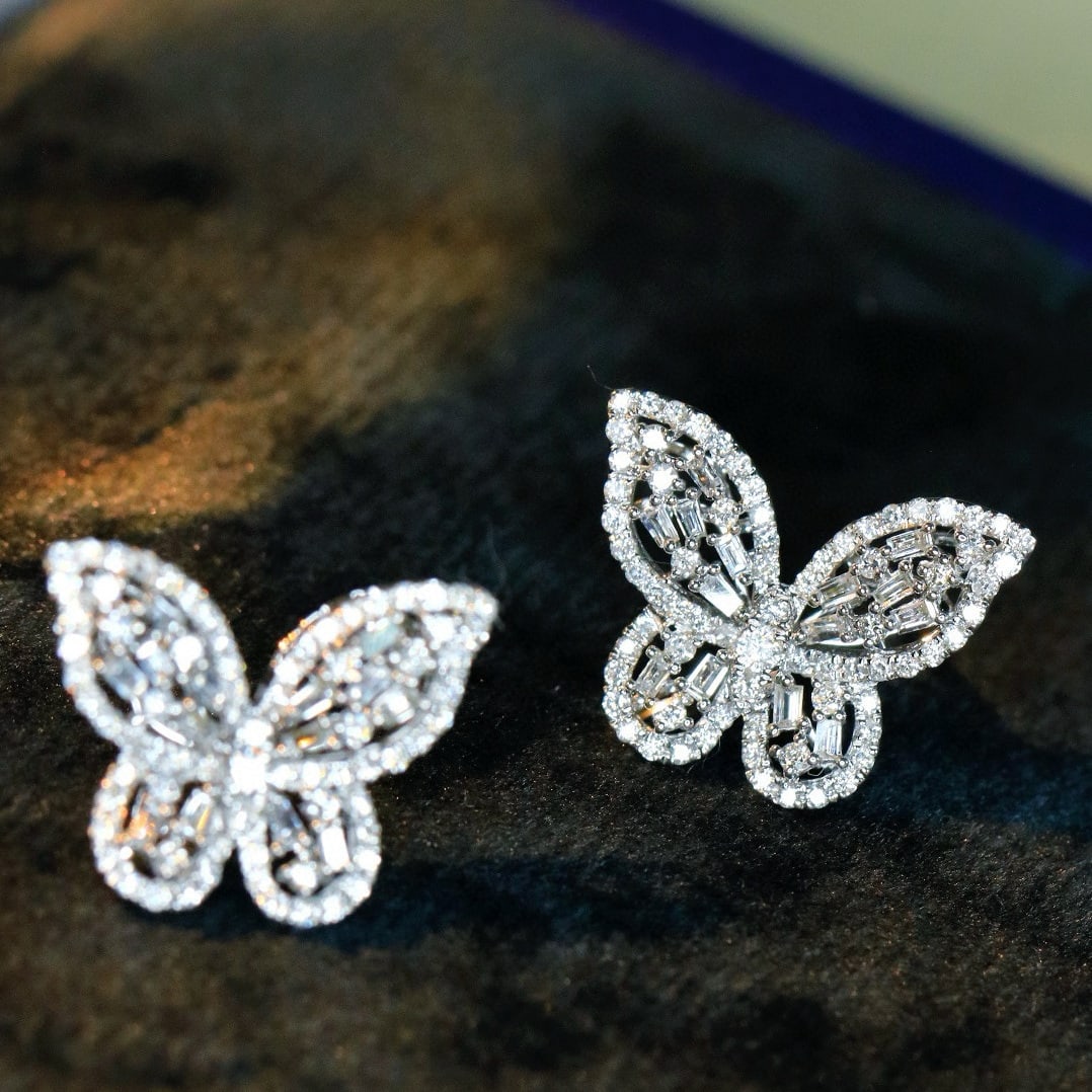 14k Gold 0.88 Ct Natural H Diamond & Butterfly Earrings - 5
