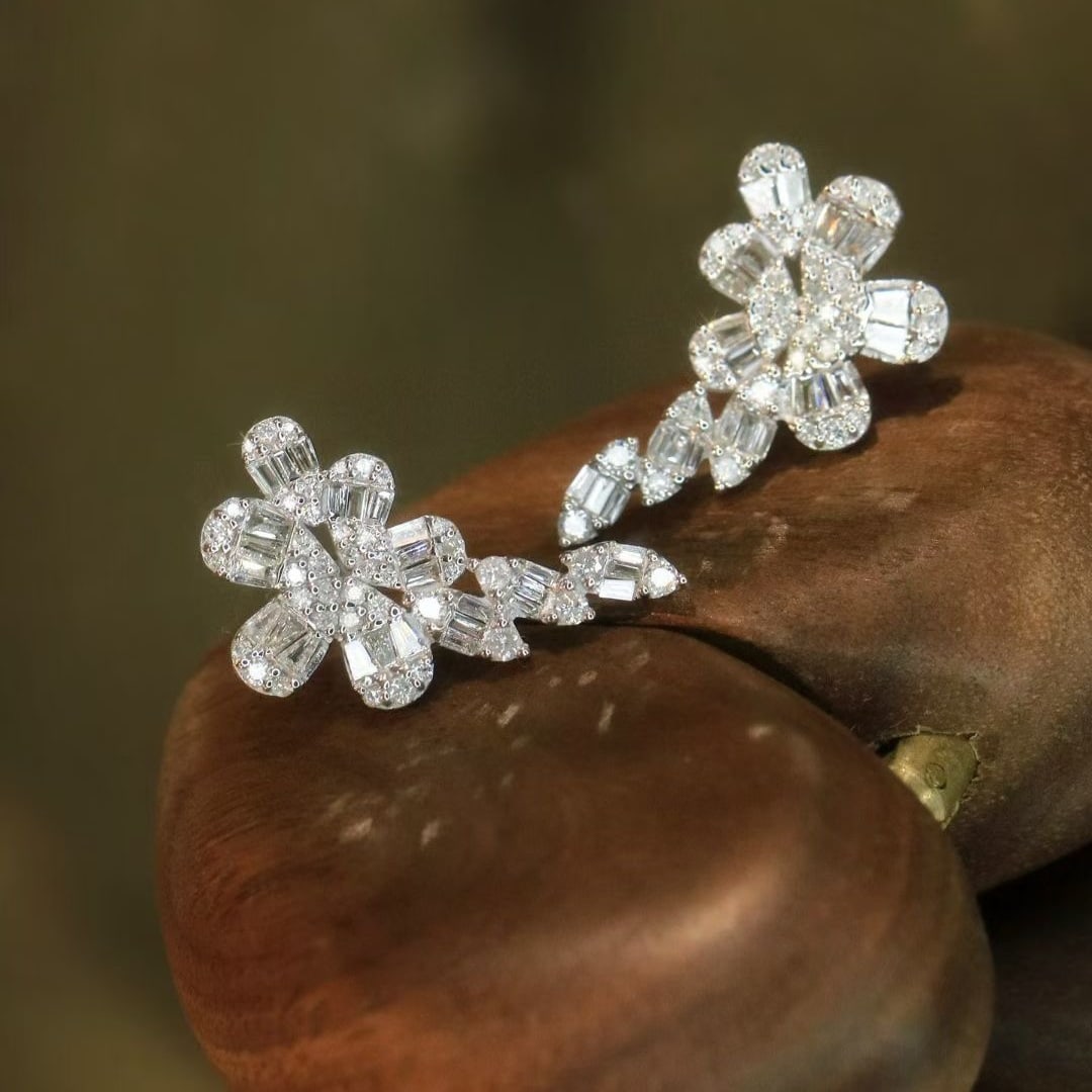 14k Gold 1.1 Ct Natural H Diamond Earrings - 2
