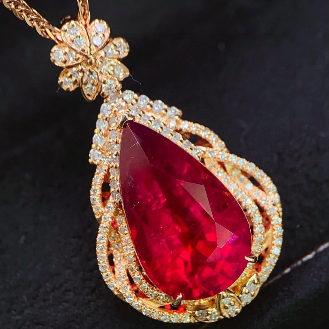 14k Gold 8.16 Ctw Natural Tourmaline & Diamond Pendant( Without Chain ) - 4