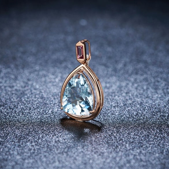 14k Gold 3.61 Ct Natural Aquamarine & Tourmaline Pendant( Without Chain ) - 3