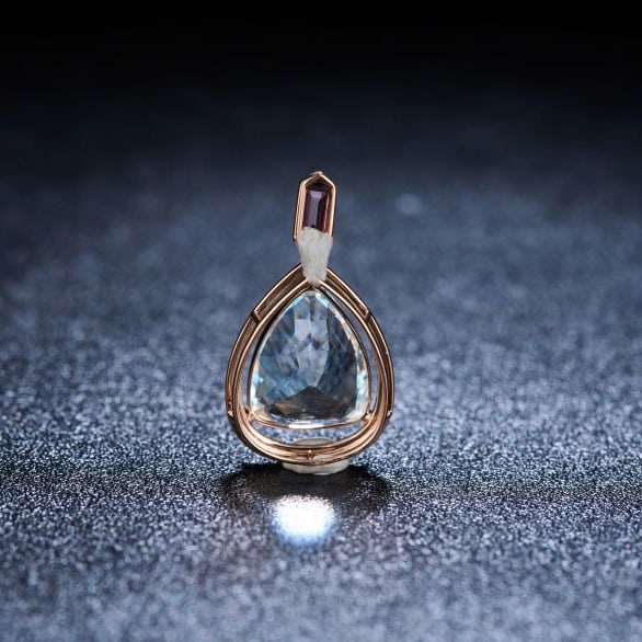 14k Gold 3.61 Ct Natural Aquamarine & Tourmaline Pendant( Without Chain ) - 4