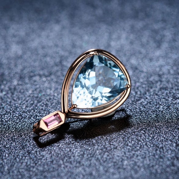 14k Gold 3.61 Ct Natural Aquamarine & Tourmaline Pendant( Without Chain ) - 5