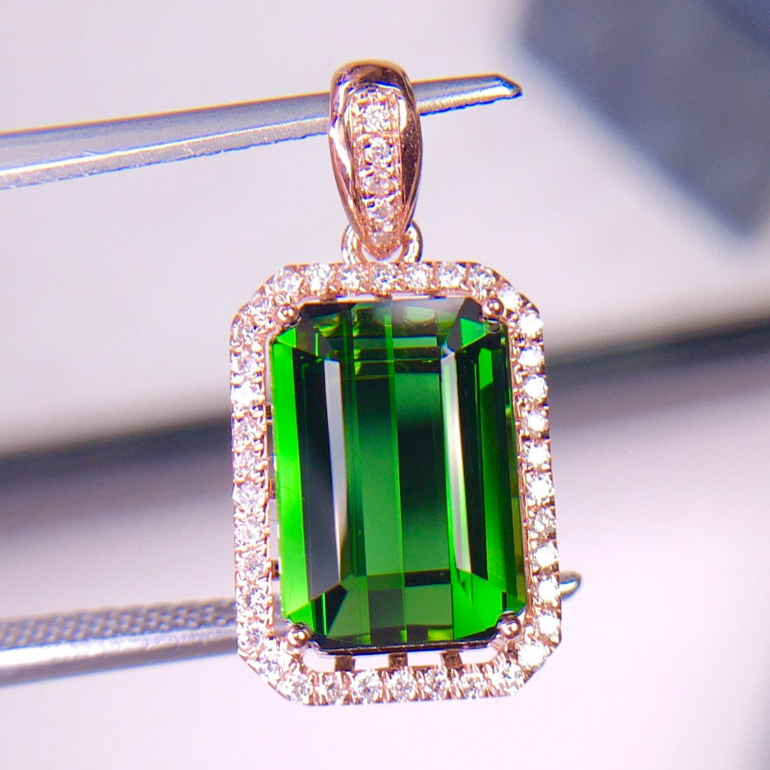 14k Gold 3.7 Ct Natural Tourmaline & Diamond Pendant( Without Chain ) - 5
