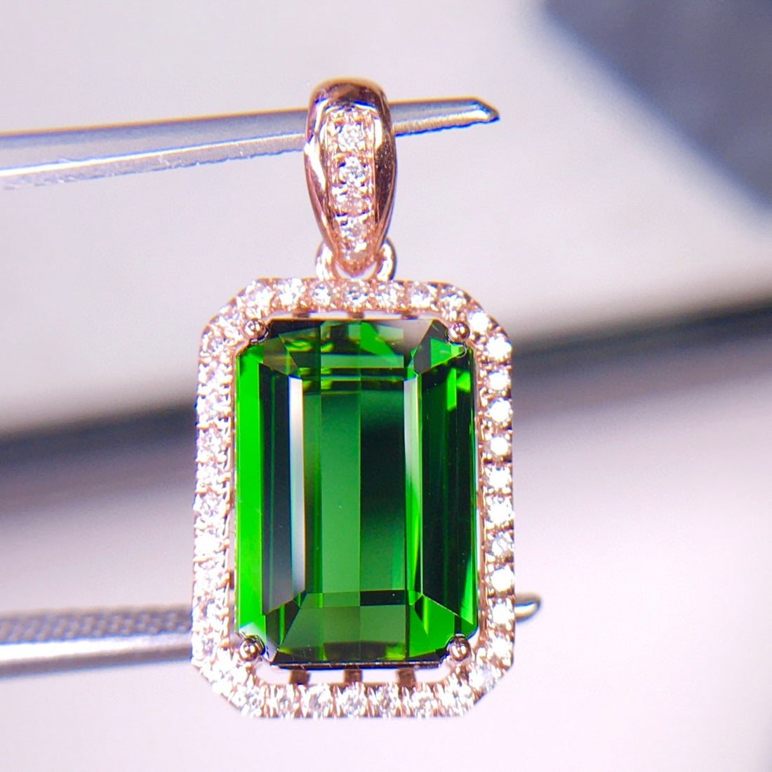 14k Gold 3.7 Ct Natural Tourmaline & Diamond Pendant( Without Chain ) - 6