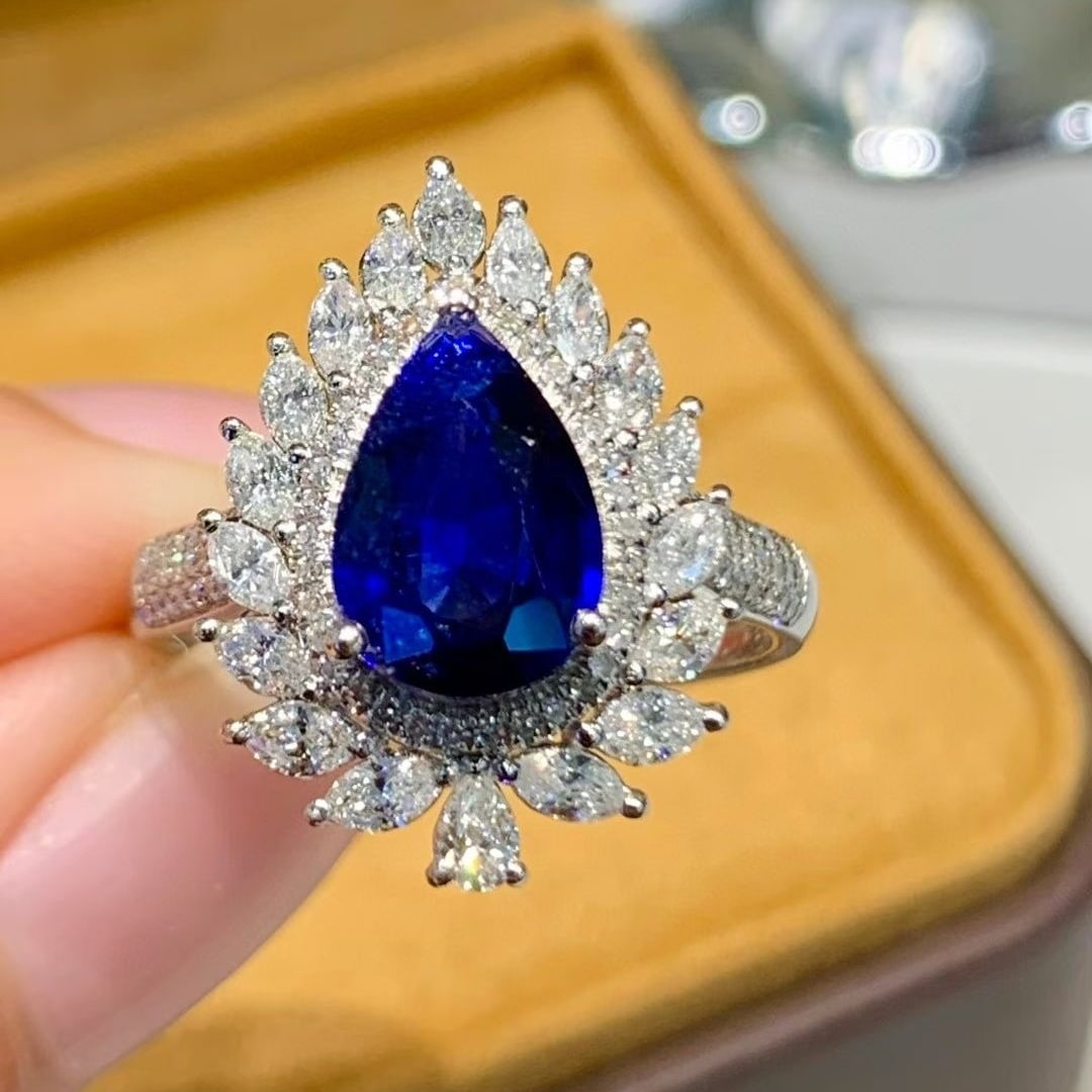 14k Gold 2.2 Ct Natural Sapphire & Diamond Ring - 2