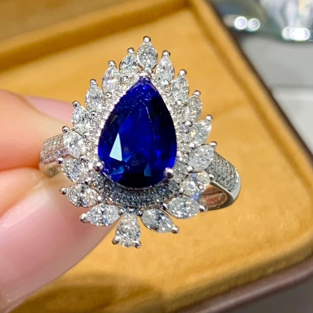 14k Gold 2.2 Ct Natural Sapphire & Diamond Ring - 4