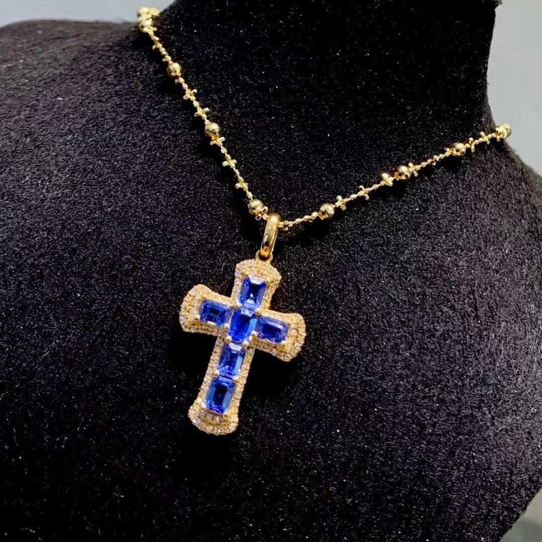 14k Gold 2.25 Ct Natural Sapphire & Diamond Pendant( Without Chain ) - 2