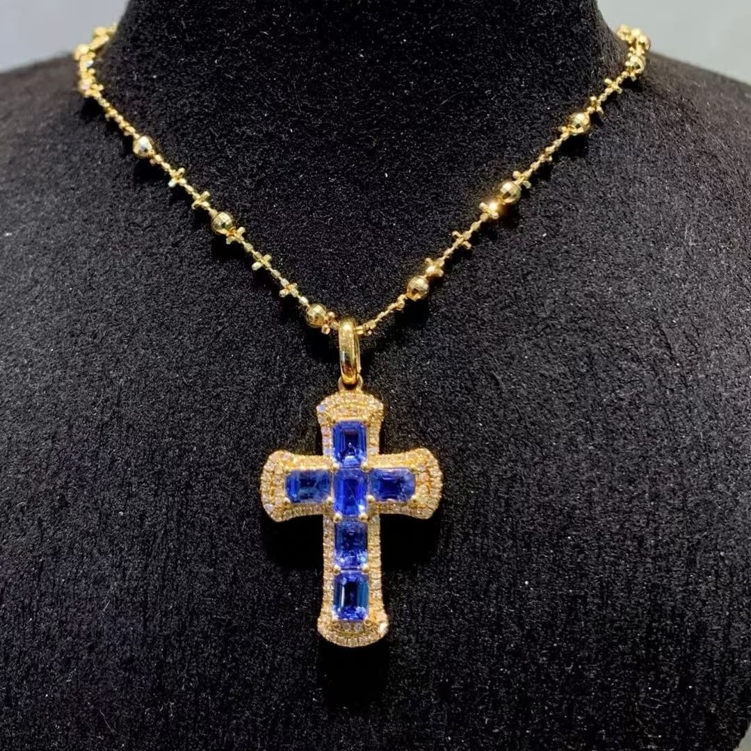 14k Gold 2.25 Ct Natural Sapphire & Diamond Pendant( Without Chain ) - 3