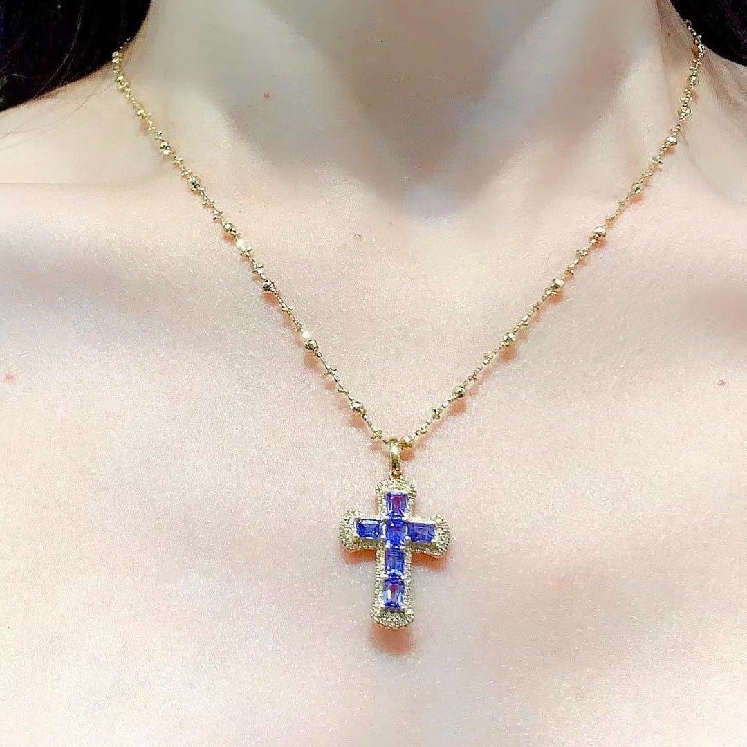 14k Gold 2.25 Ct Natural Sapphire & Diamond Pendant( Without Chain ) - 5