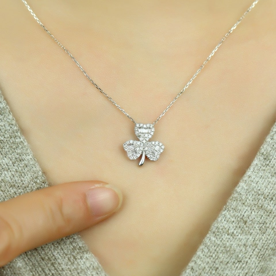 14k Gold 0.60 Ct Natural H Diamond Necklace - 5