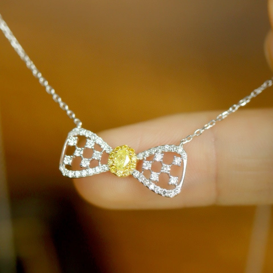 14k Gold 0.35 Ctw Natural Yellow Diamond & Diamond Necklace - 5