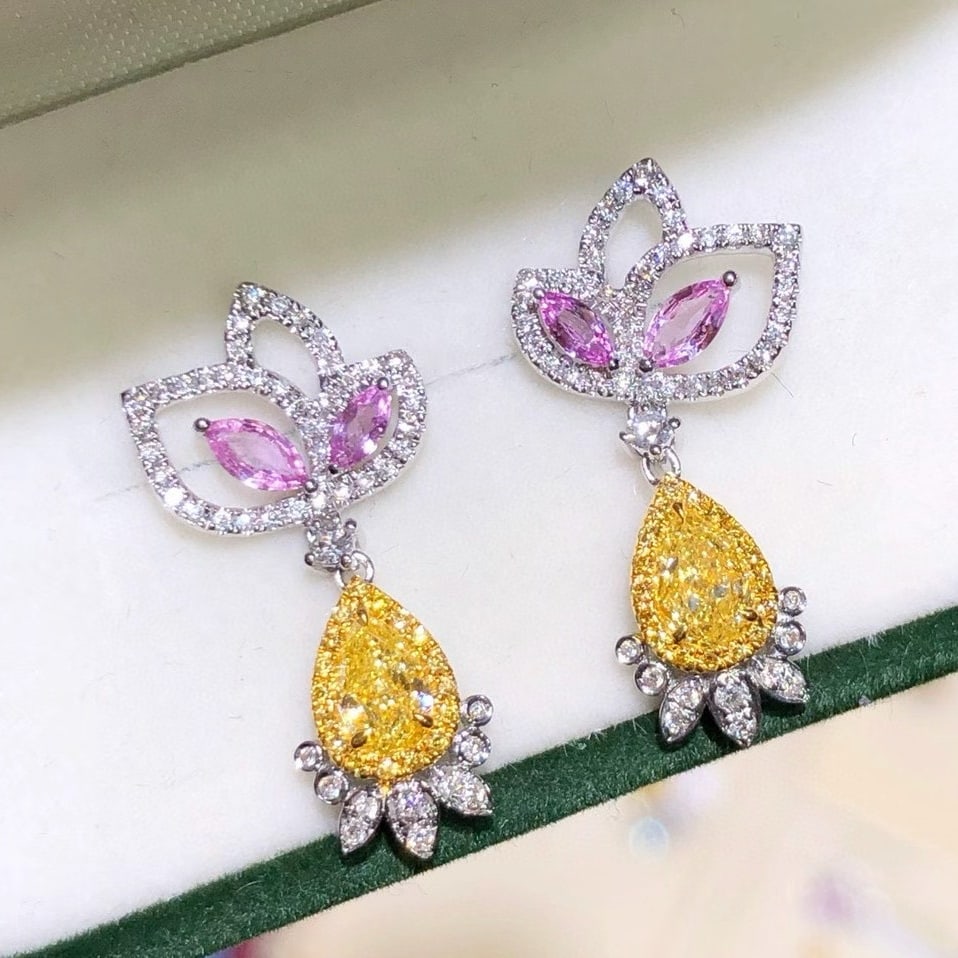 14k Gold 1.39 Ctw Natural Yellow Diamond & Diamond Earrings - 3