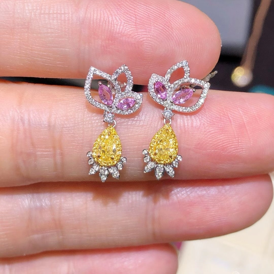 14k Gold 1.39 Ctw Natural Yellow Diamond & Diamond Earrings - 4