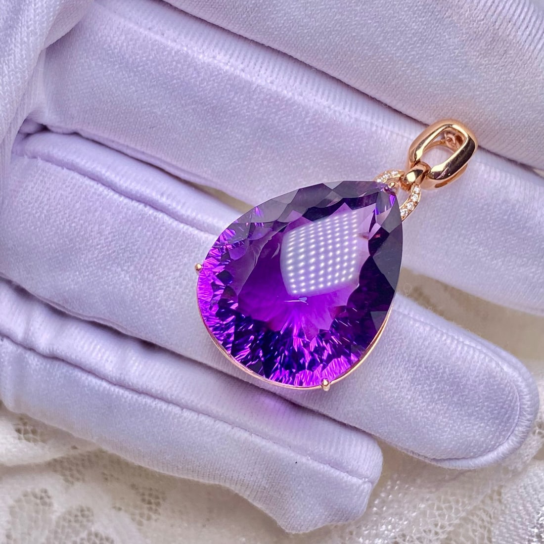 14k Gold 28.05 Ct Natural Amethyst & Diamond Pendant( Without Chain ) - 2