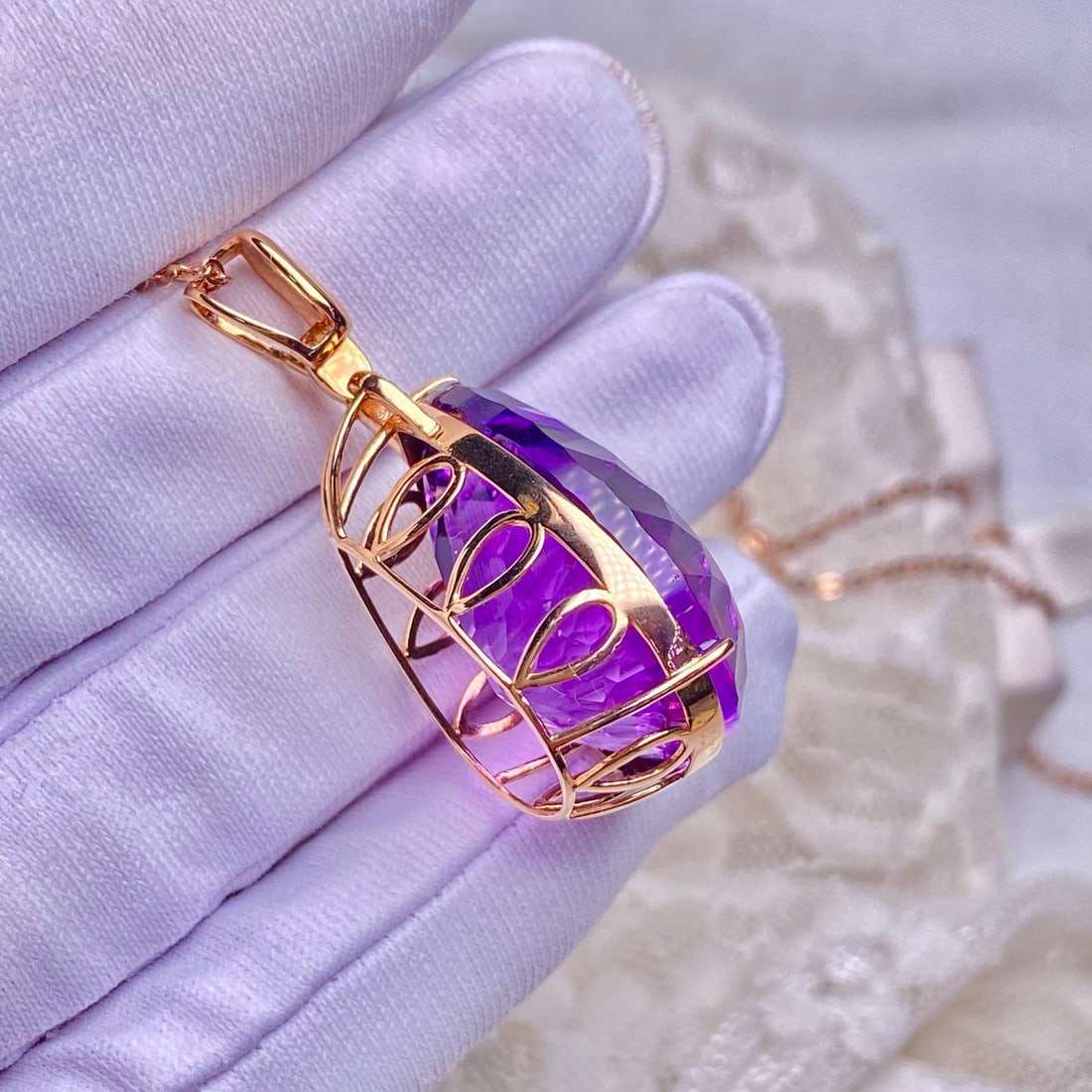 14k Gold 28.05 Ct Natural Amethyst & Diamond Pendant( Without Chain ) - 5