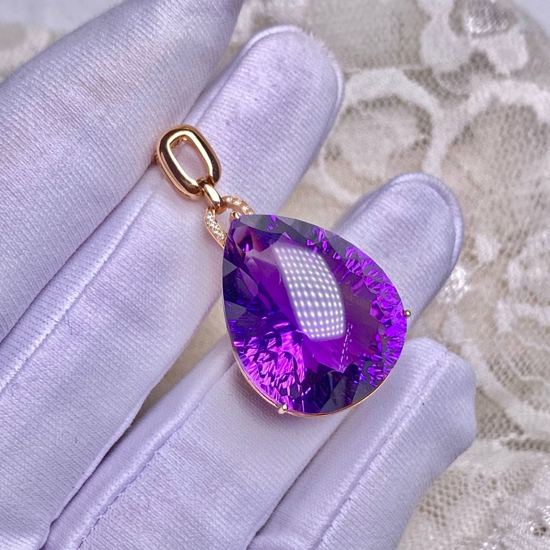 14k Gold 28.05 Ct Natural Amethyst & Diamond Pendant( Without Chain ) - 6