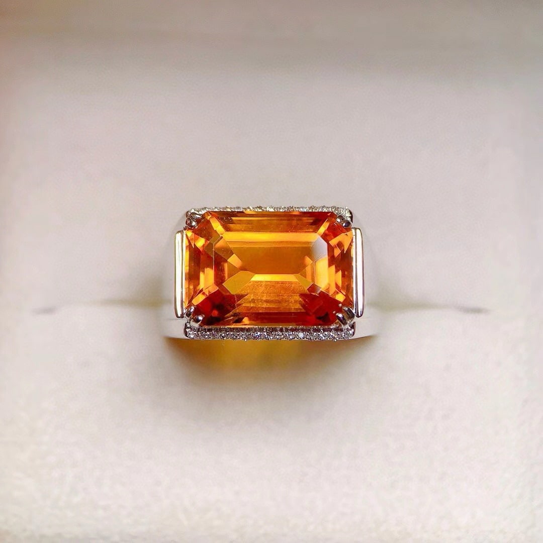 14k Gold 7.9 Ct Natural Citrine & Diamond Ring - 2