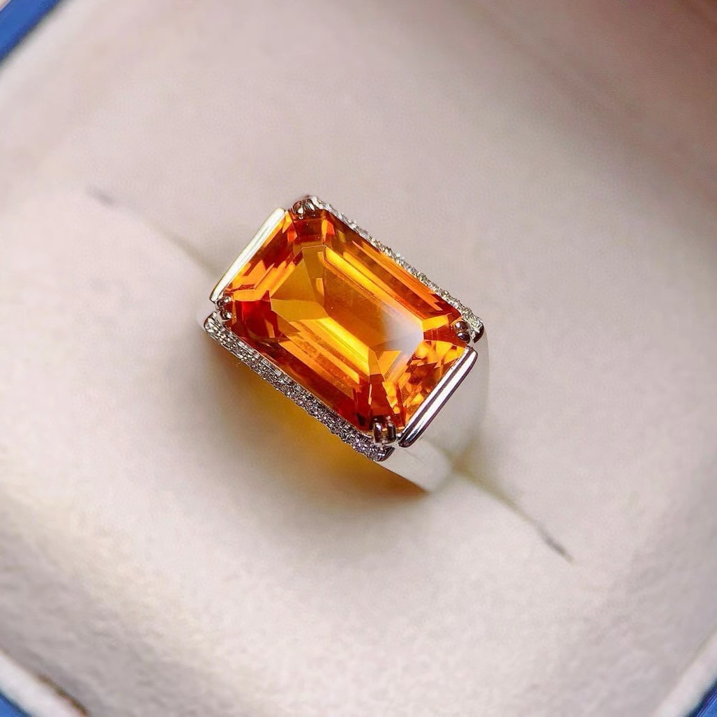 14k Gold 7.9 Ct Natural Citrine & Diamond Ring - 3