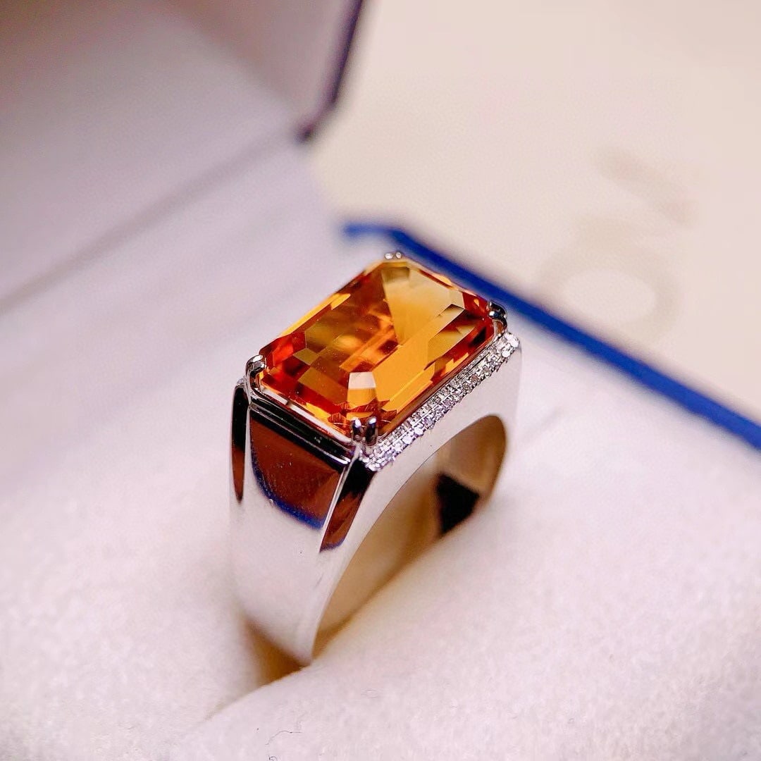 14k Gold 7.9 Ct Natural Citrine & Diamond Ring - 4