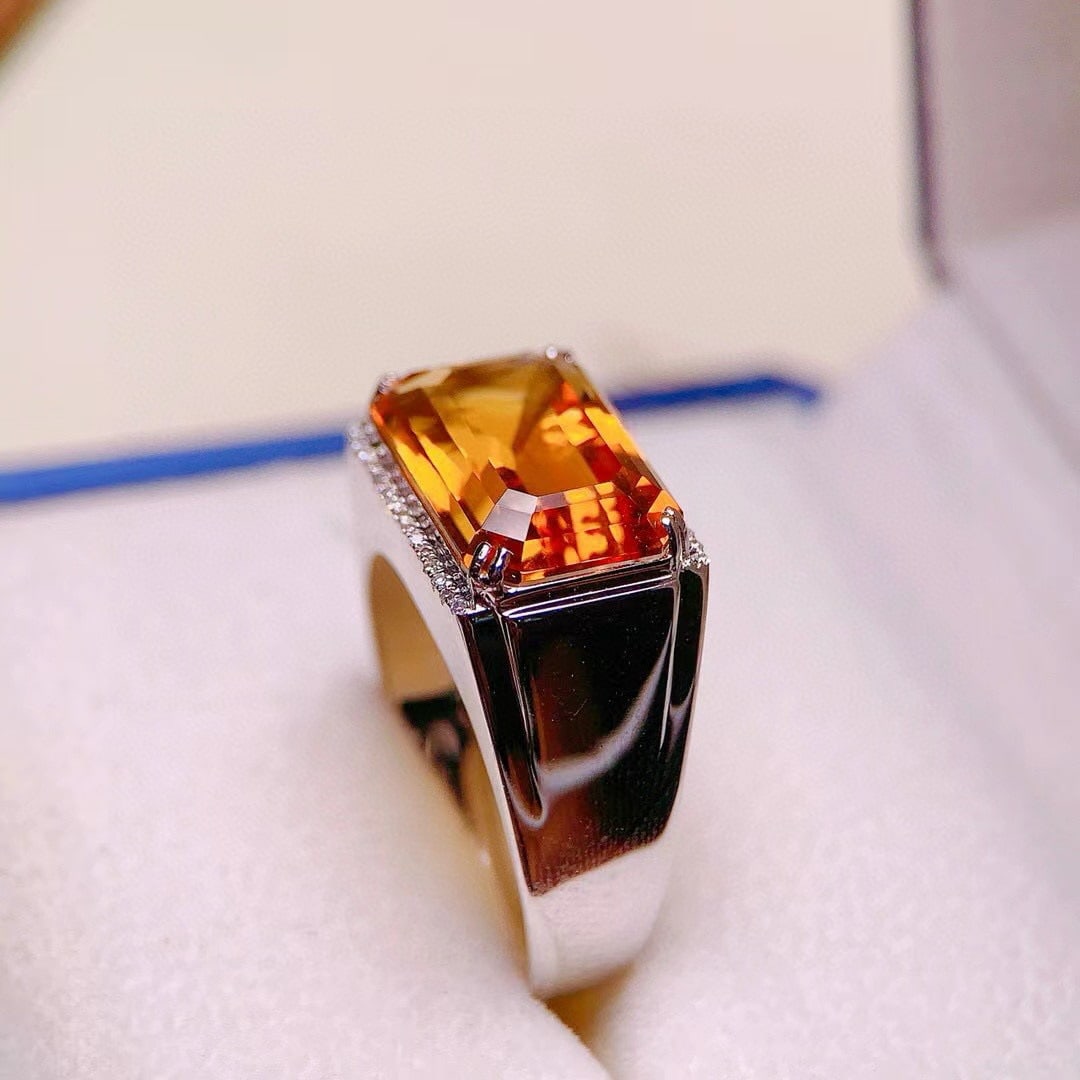 14k Gold 7.9 Ct Natural Citrine & Diamond Ring - 5