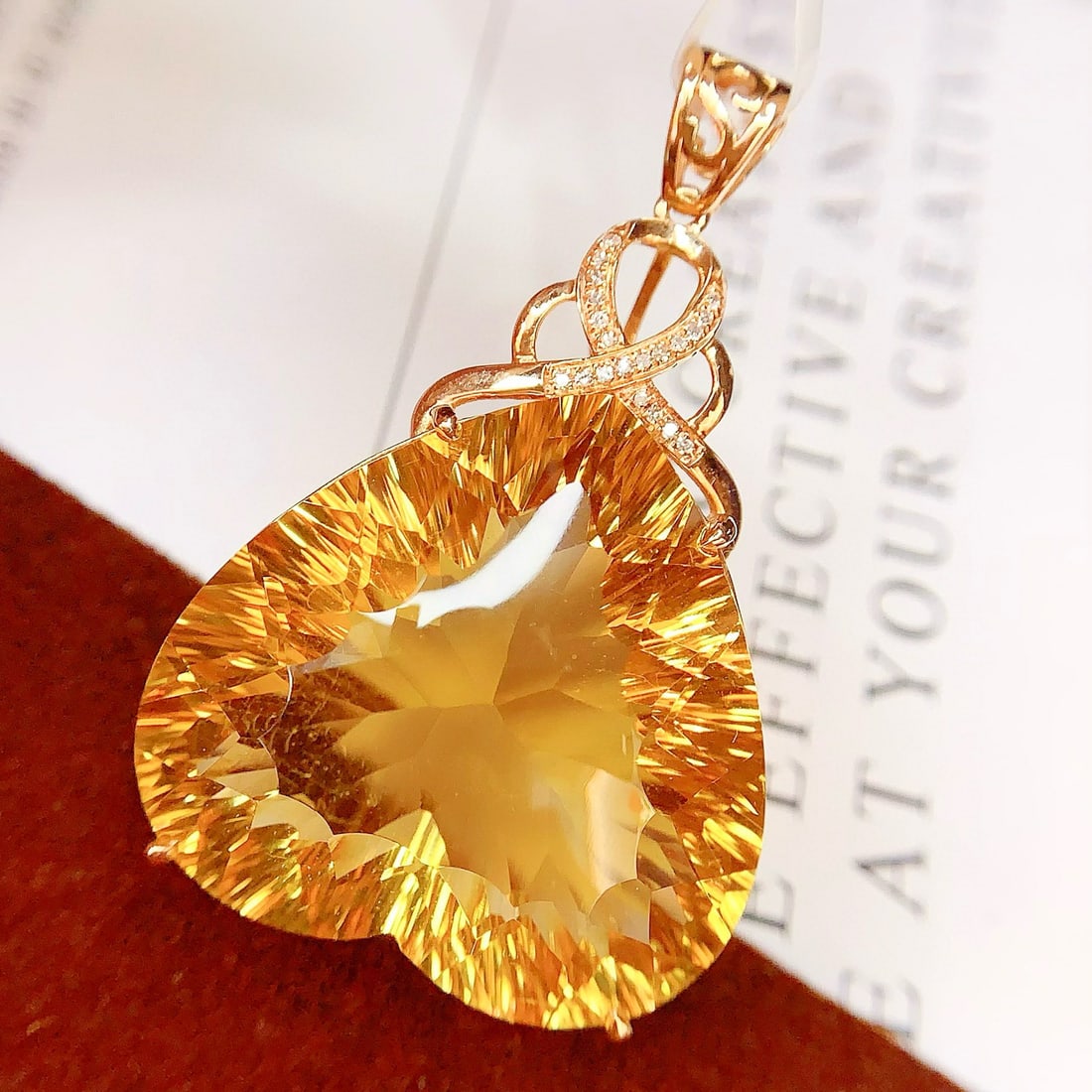 14k Gold 44.45 Ct Natural Citrine & Diamond Pendant( Without Chain ) - 3