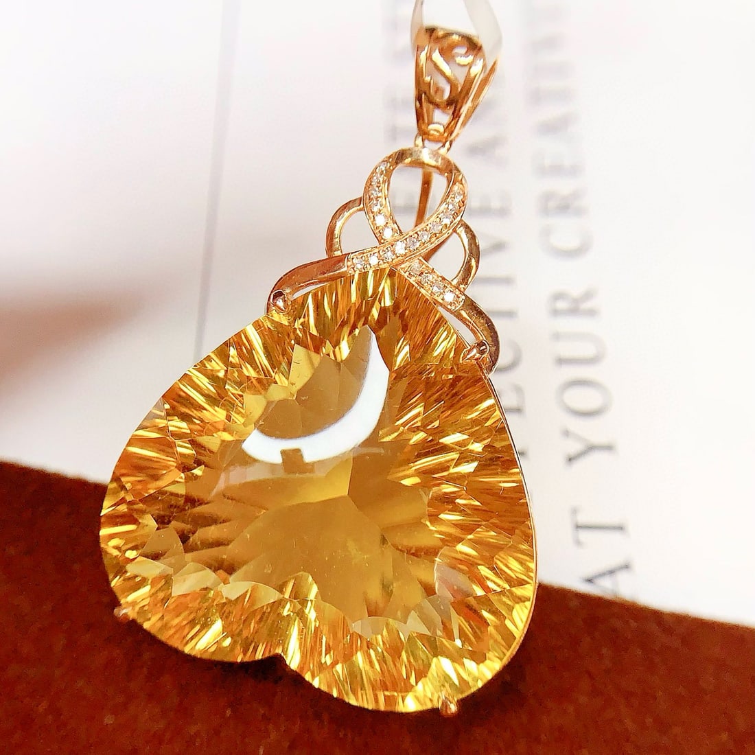 14k Gold 44.45 Ct Natural Citrine & Diamond Pendant( Without Chain ) - 4