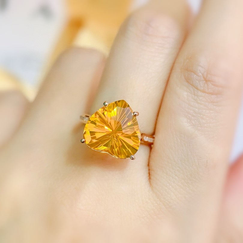 14k Gold 6.60 Ctw Natural Citrine & Diamond Ring - 6