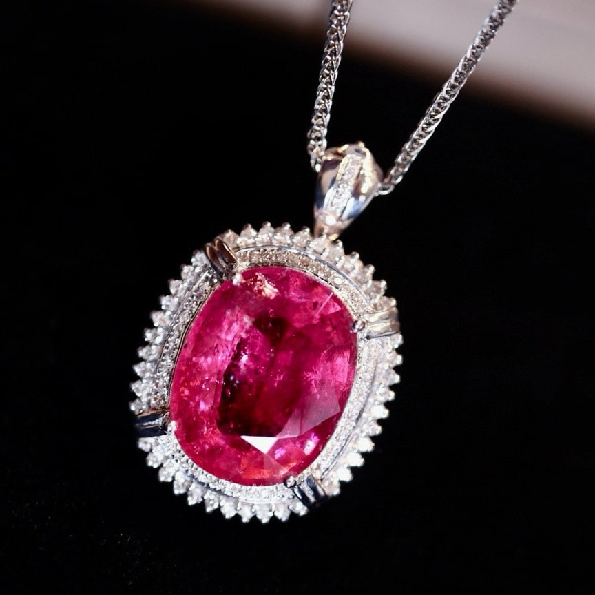 14k Gold 10.35 Ct Natural Tourmaline & Diamond Pendant( Without Chain ) - 2