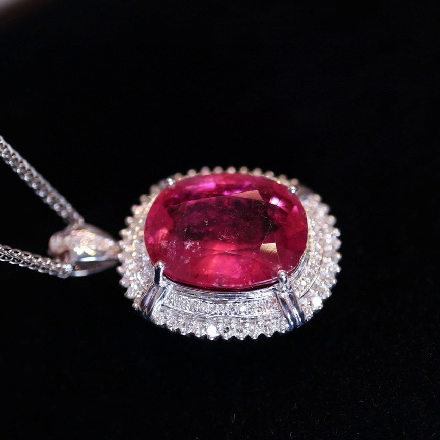 14k Gold 10.35 Ct Natural Tourmaline & Diamond Pendant( Without Chain ) - 3