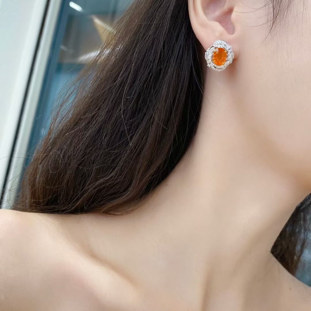 14k Gold 7.3 Ctw Natural Spessartine & Diamond Earrings - 2