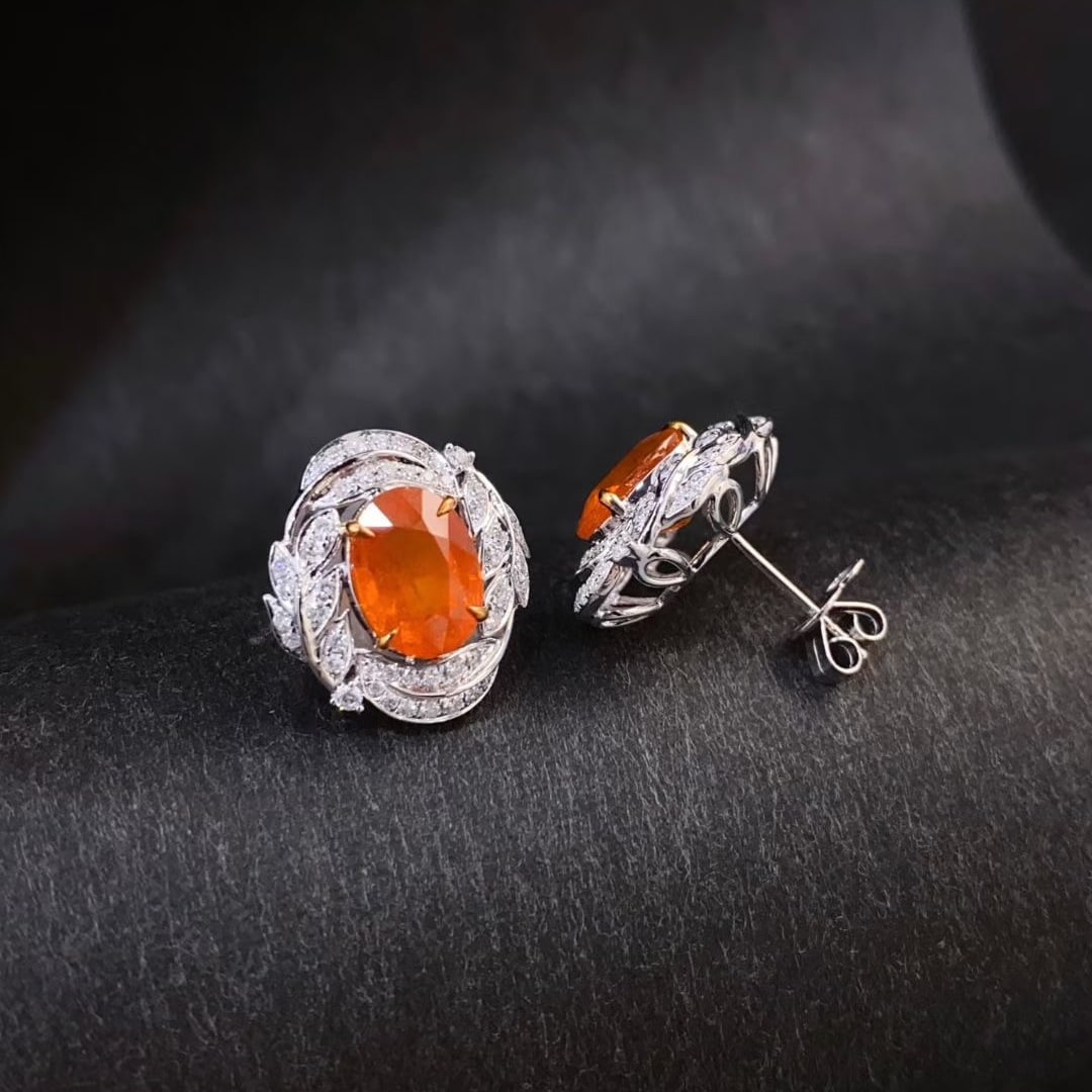 14k Gold 7.3 Ctw Natural Spessartine & Diamond Earrings - 3