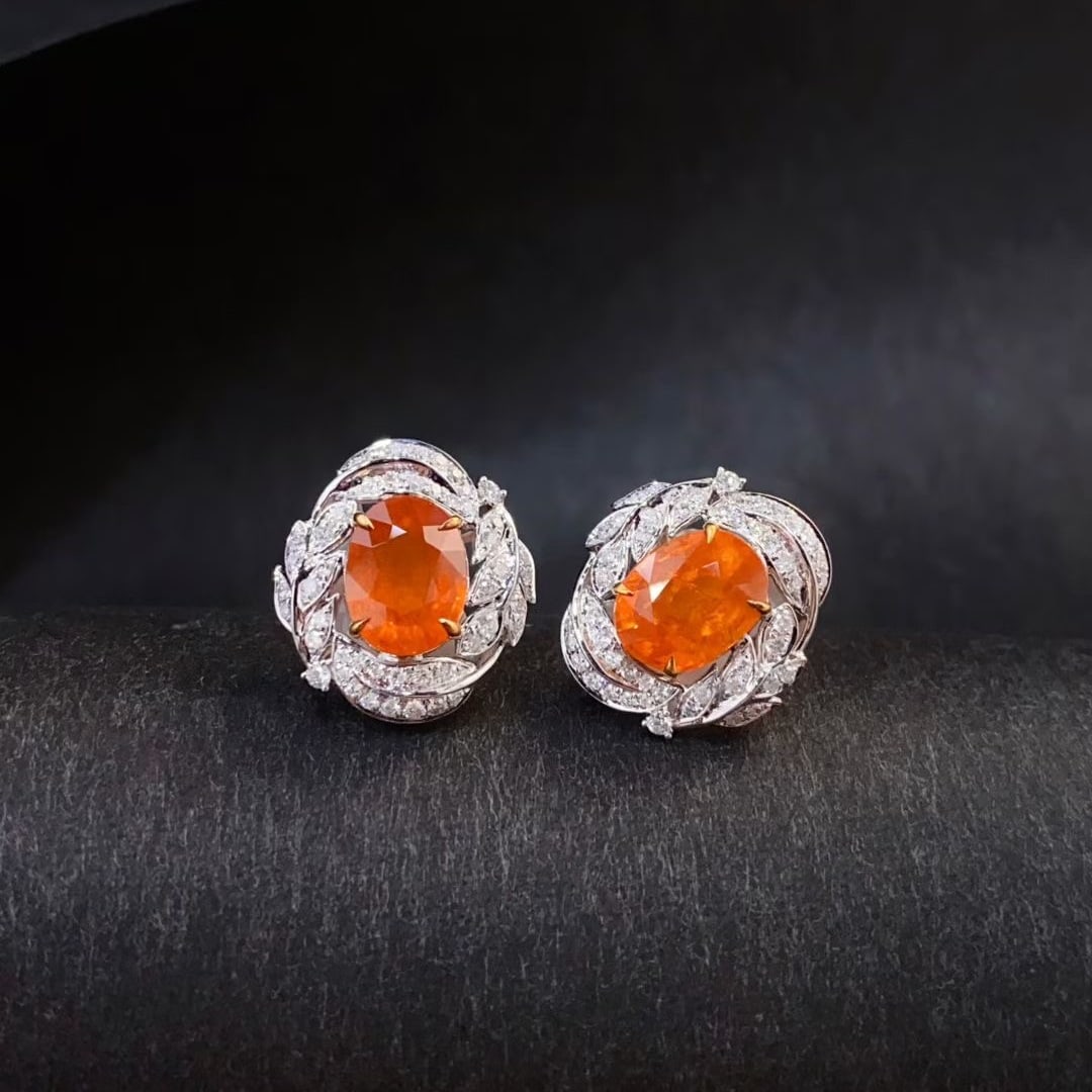 14k Gold 7.3 Ctw Natural Spessartine & Diamond Earrings - 4