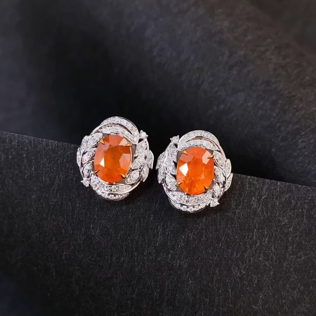14k Gold 7.3 Ctw Natural Spessartine & Diamond Earrings - 5