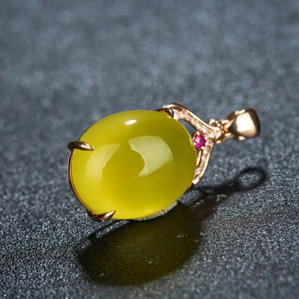 14k Gold 15.0 Ct Natural Prehnite & Diamond & Ruby Pendant( Without Chain ) - 5