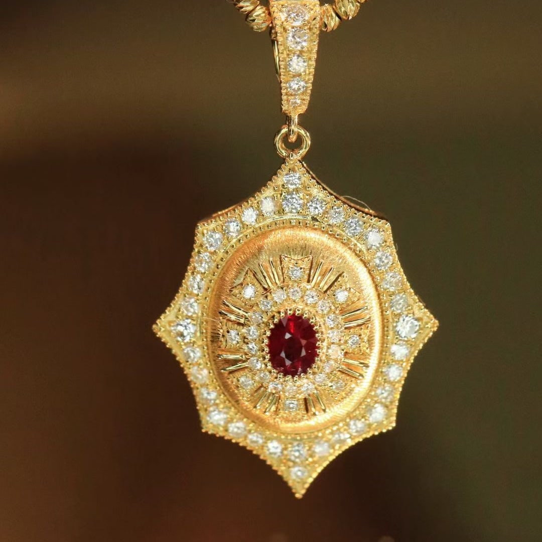 14k Gold 0.55 Ctw Natural Ruby & Diamond Pendant( Without Chain ) - 5