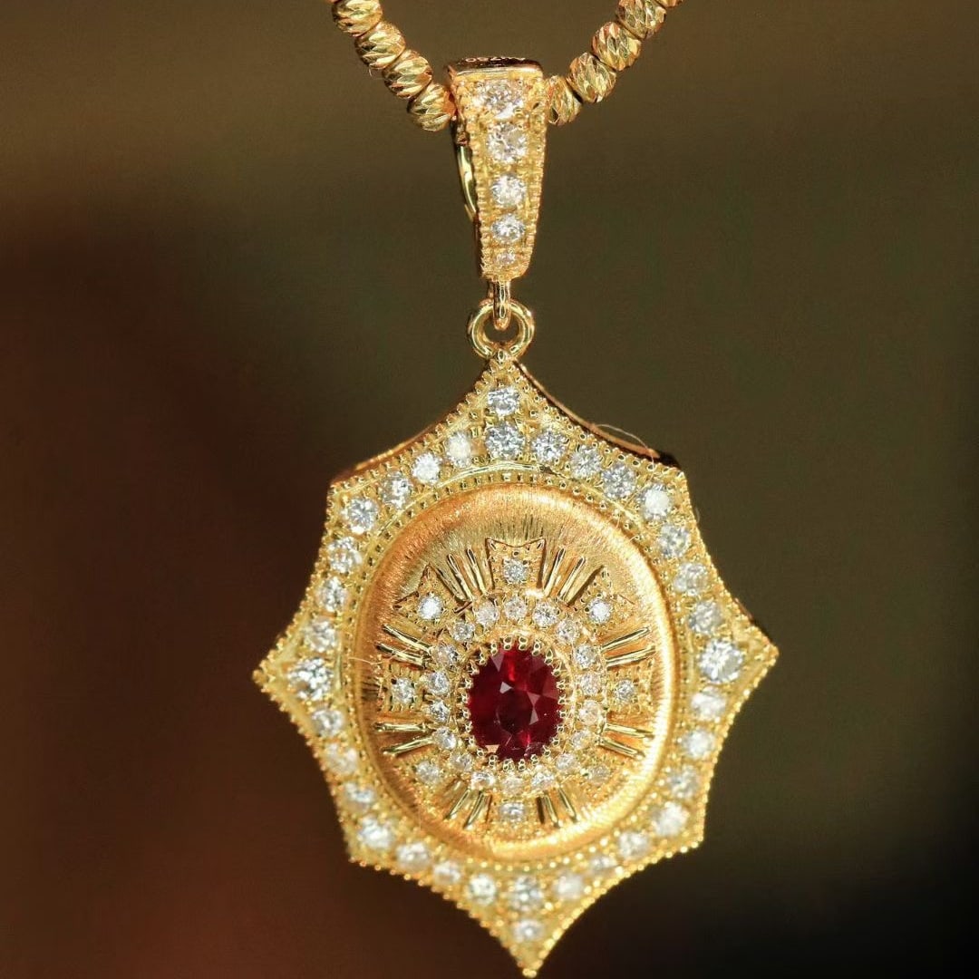 14k Gold 0.55 Ctw Natural Ruby & Diamond Pendant( Without Chain ) - 6
