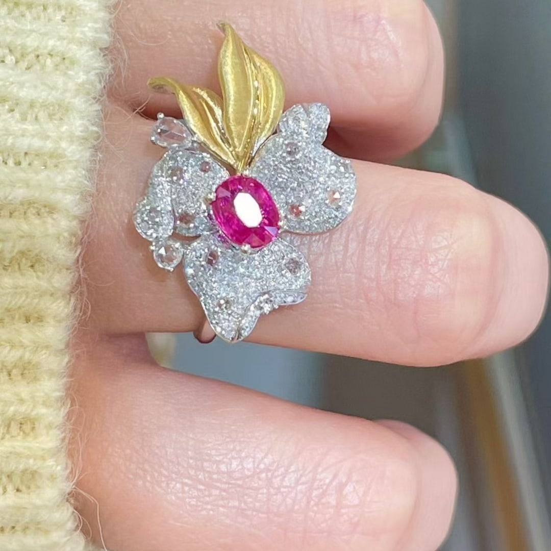 14k Gold 1.1 Ct Natural Ruby & Diamond & Sapphire Ring - 2