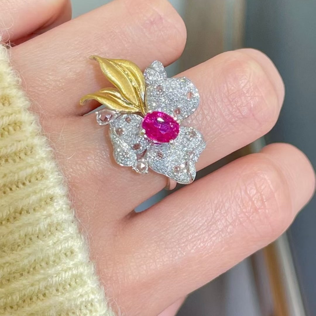 14k Gold 1.1 Ct Natural Ruby & Diamond & Sapphire Ring - 3