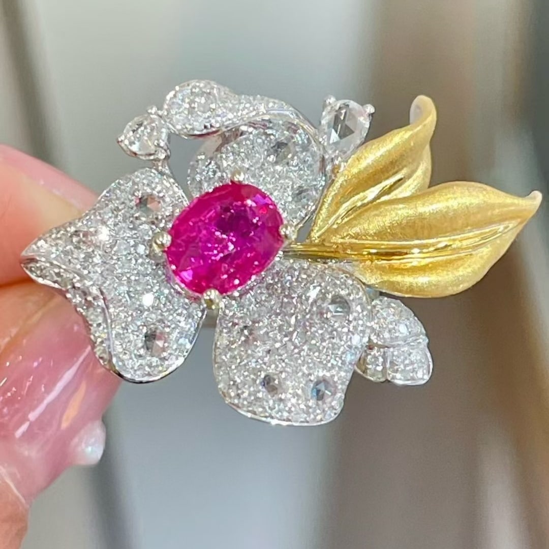 14k Gold 1.1 Ct Natural Ruby & Diamond & Sapphire Ring - 4