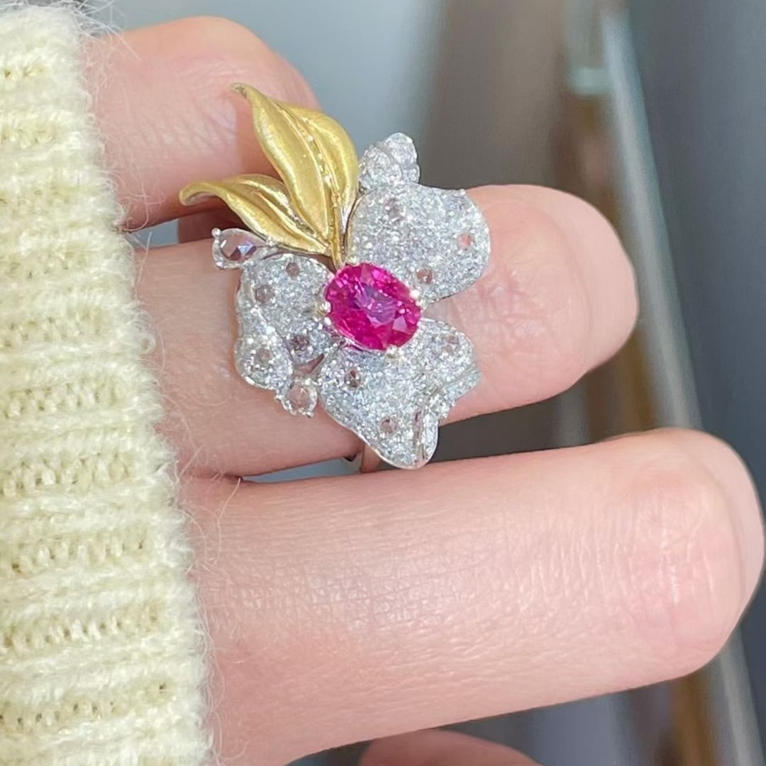 14k Gold 1.1 Ct Natural Ruby & Diamond & Sapphire Ring - 5