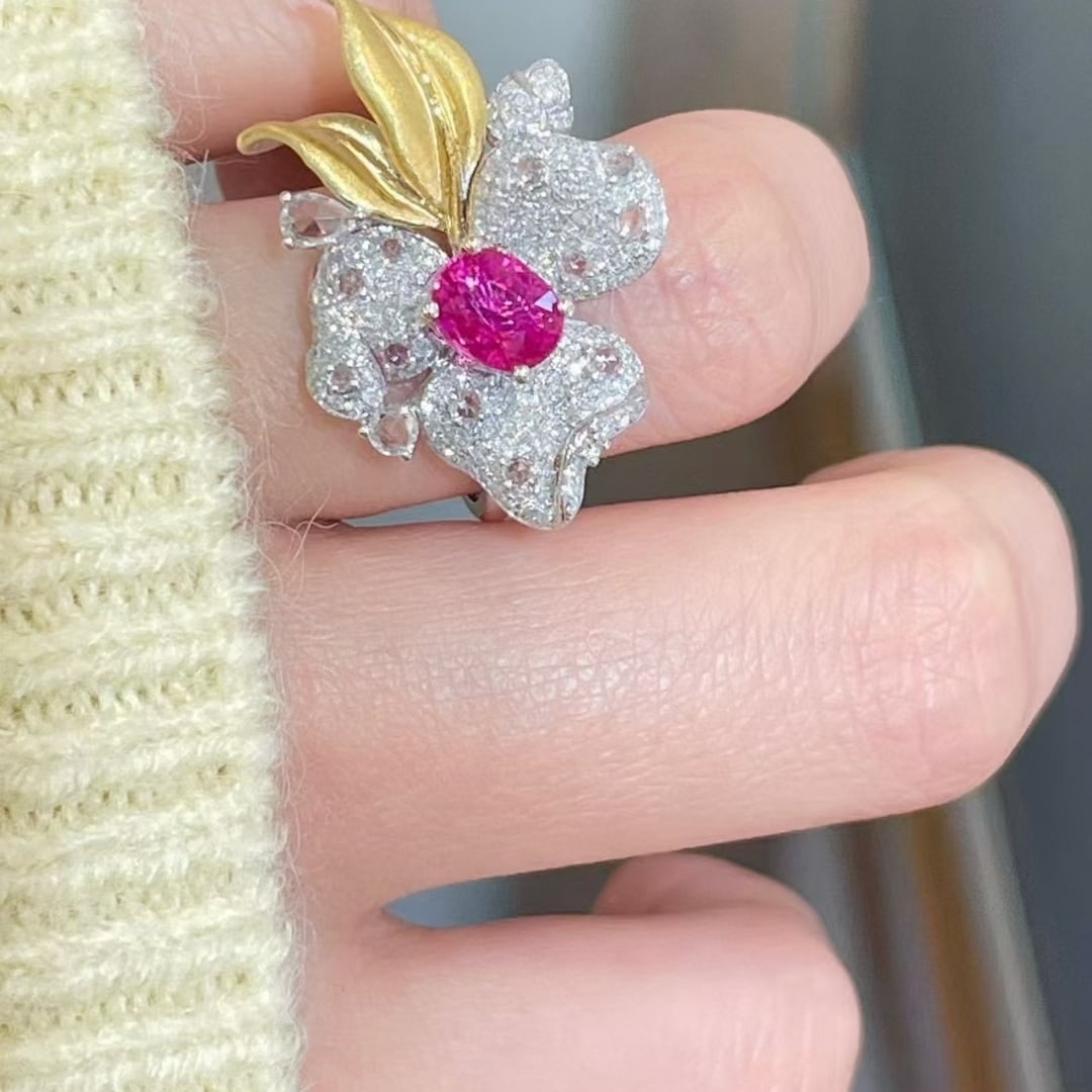 14k Gold 1.1 Ct Natural Ruby & Diamond & Sapphire Ring - 6