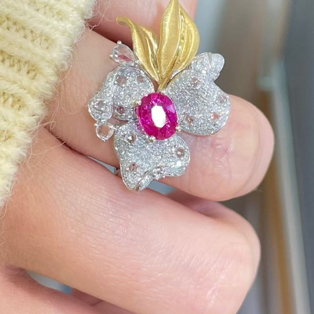 14k Gold 1.1 Ct Natural Ruby & Diamond & Sapphire Ring - 7