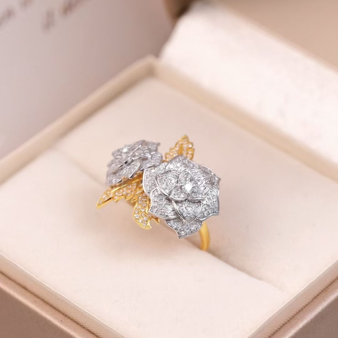 14k Gold 0.85 Ct Natural H Diamond & Flowers Ring - 3