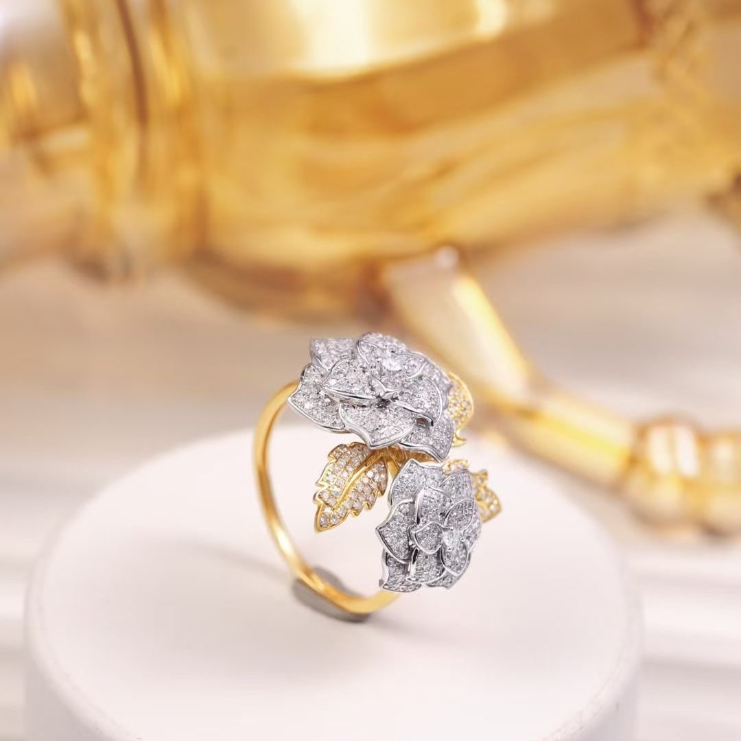 14k Gold 0.85 Ct Natural H Diamond & Flowers Ring - 5