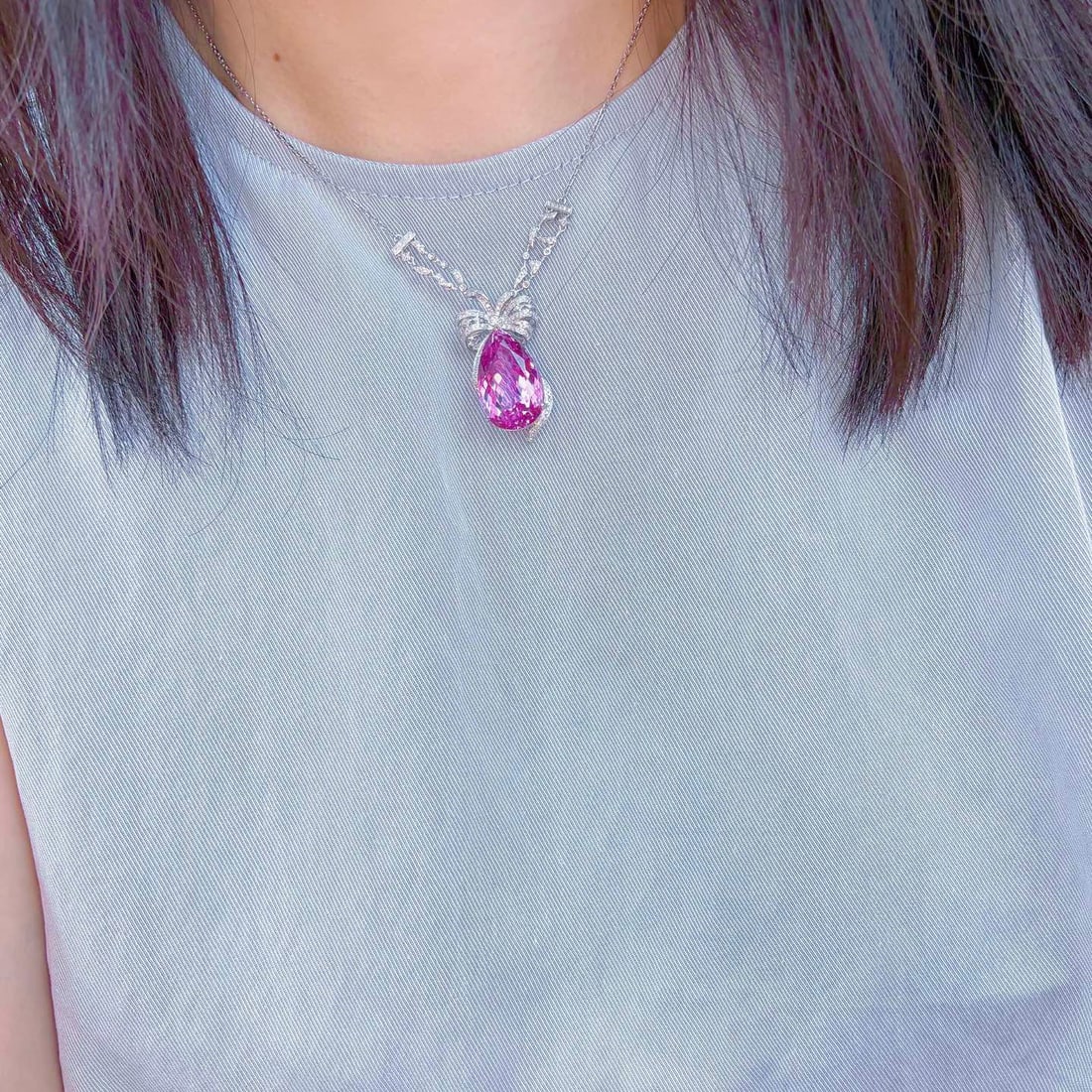 14k Gold 27.19 Ctw Natural Kunzite & Diamond Necklace - 5