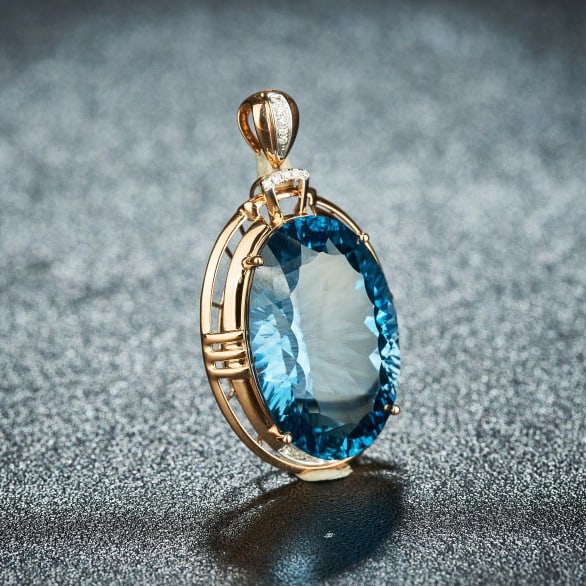 14k Gold 26 Ct Natural Topaz & Diamond Pendant( Without Chain ) - 2